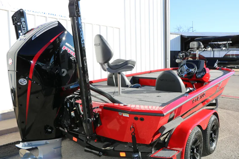 Slide: The Image of 2026 Vexus AVX 2080 boat, red exterior, powerful Mercury Pro XS engine, dual seats. - 6