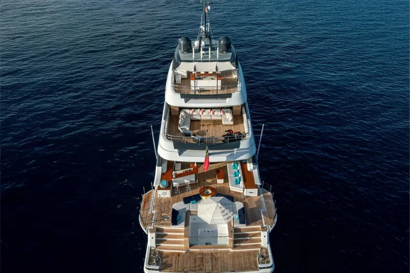 Slide: The Image of Aerial view of 2023 Benetti Oasis 34M yacht on open water. - 15