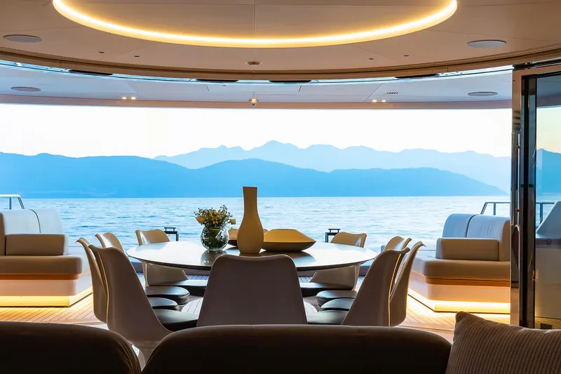 Slide: The Image of Luxurious interior of 2023 Benetti Oasis 34M yacht with ocean view and elegant seating. - 18