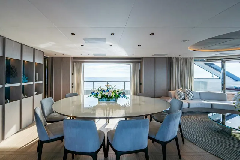 Slide: The Image of Luxurious interior of 2023 Benetti Oasis 34M yacht with elegant dining area and ocean view. - 23