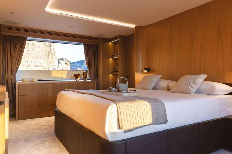 Slide: The Image of Luxurious bedroom interior on 2023 Benetti Oasis 34M Co Ownership yacht. - 26