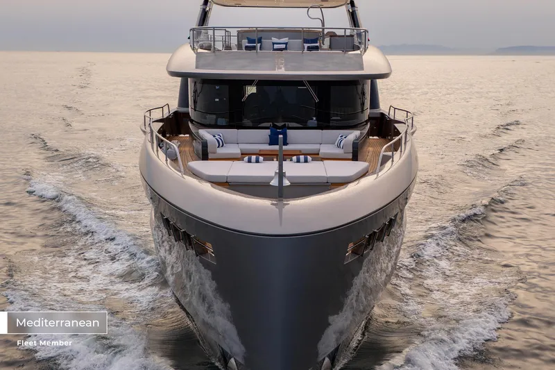 Slide: The Image of 2023 Benetti Oasis 34M yacht cruising in the Mediterranean, showcasing luxury and elegance. - 36