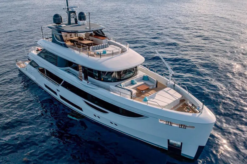 Slide: The Image of Luxurious 2023 Benetti Oasis 34M yacht on serene ocean waters. - 4