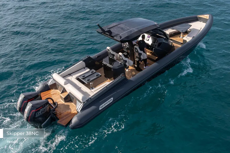 Slide: The Image of Luxury Skipper 38NC tender on water, featuring sleek design and powerful engines. - 49