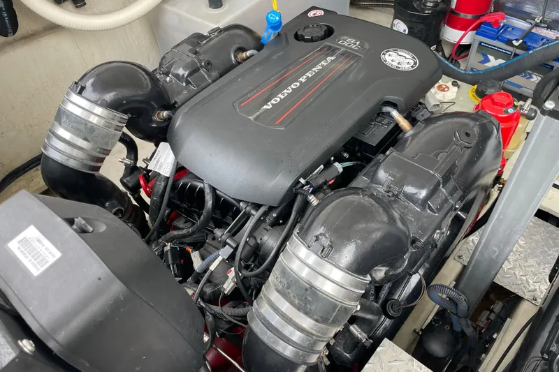 Slide: The Image of Volvo Penta engine in 2017 Regal 35 Sport Coupe boat, detailed view. - 36