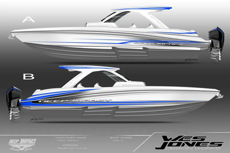 The Image of 2026 Deep Impact 449 Sport boat design with sleek lines and modern features. - 1