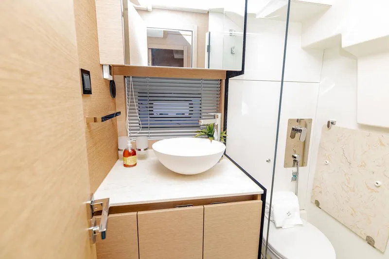 Slide: The Image of Manufacturer Provided Image: Modern bathroom in 2023 Prestige 420 S yacht with sleek design. - 19