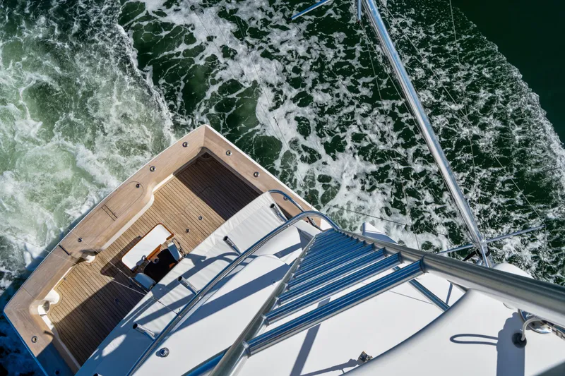 Slide: The Image of Aerial view of 2007 Viking 56 Convertible yacht deck and ocean waves. - 50