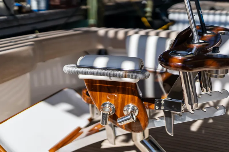 Slide: The Image of Luxurious interior of 2007 Viking 56 Convertible yacht with polished wood and metal details. - 56