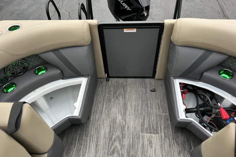 Slide: The Image of Interior of 2026 Viaggio Lago Z-Q boat with storage compartments and modern seating. - 31