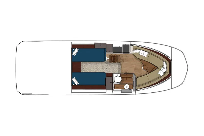 Slide: The Image of 2022 Sea Ray Sundancer 320 Outboard battery compartment with multiple batteries and wiring. - 14