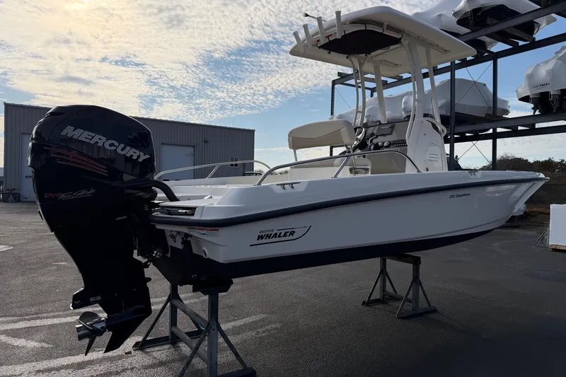 Slide: The Image of 2017 Boston Whaler 210 Dauntless boat with Mercury engine on display. - 4
