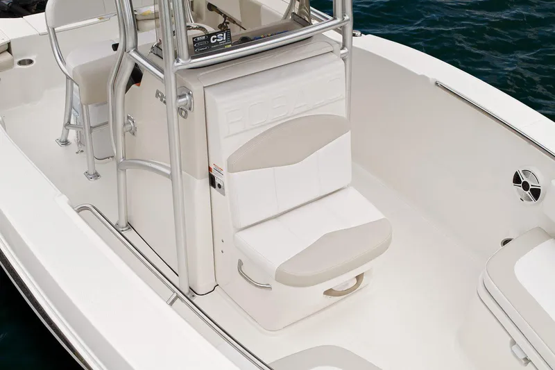 Slide: The Image of Manufacturer Provided Image: 2018 Robalo R200 Center Console boat interior with cushioned seating and console. - 11