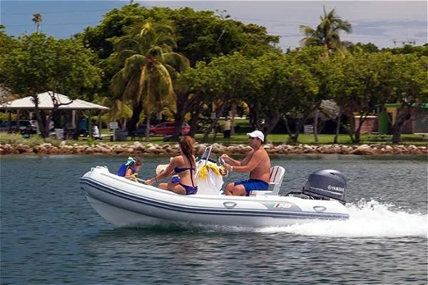 Slide: The Image of 2026 AB Inflatables Oceanus 14 VST with Yamaha 70HP cruising on water. - 10