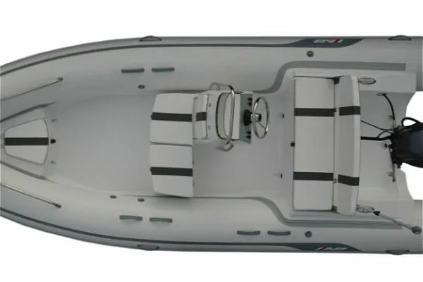 Slide: The Image of 2026 AB Inflatables Oceanus 14 VST with Yamaha 70HP, top view, sleek design. - 5