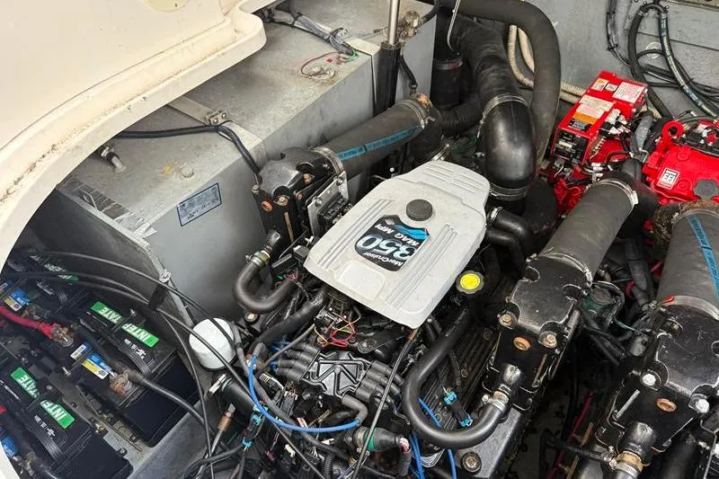 Slide: The Image of Engine compartment of a 2003 Sea Ray 320 Sundancer with MerCruiser 350 engine. - 25