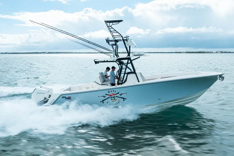 Slide: The Image of High-speed SeeVee 32 boat cruising on open water, 2099 model. - 10