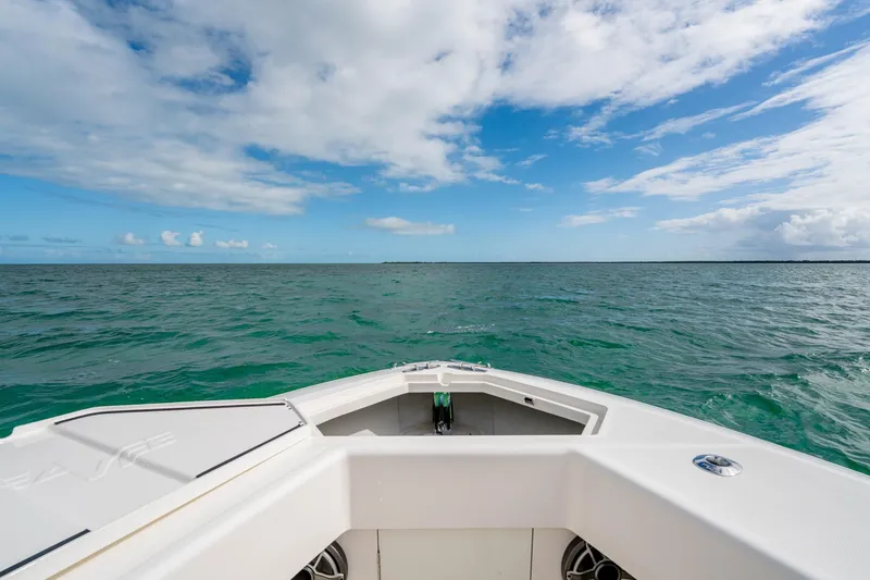 Slide: The Image of Bow view of SeeVee 32 boat on open ocean, 2099 model. - 21