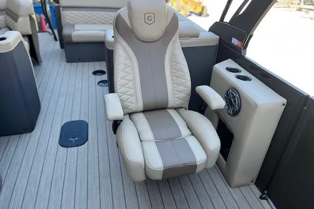 Slide: The Image of Luxurious seating on 2026 Godfrey Monaco 255 SFLC pontoon boat, featuring elegant design and comfort. - 20