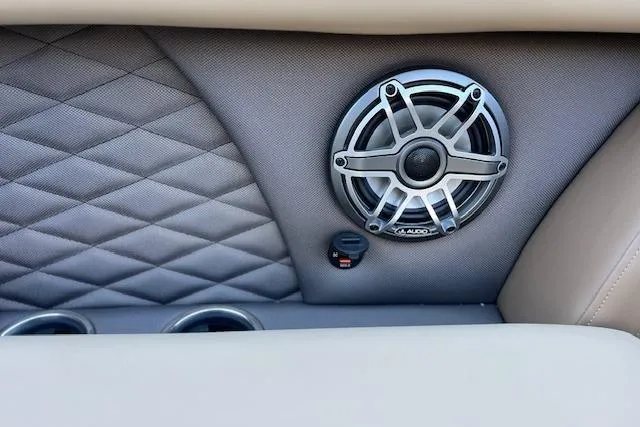 Slide: The Image of 2026 Godfrey Monaco 255 SFLC interior speaker detail with quilted upholstery. - 26