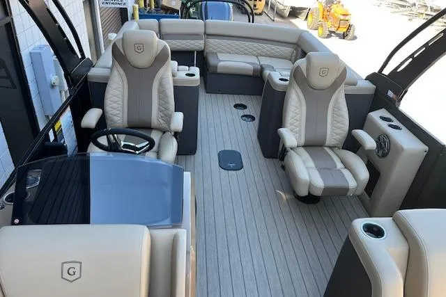 Slide: The Image of Luxurious interior of 2026 Godfrey Monaco 255 SFLC pontoon boat with plush seating and modern design. - 7