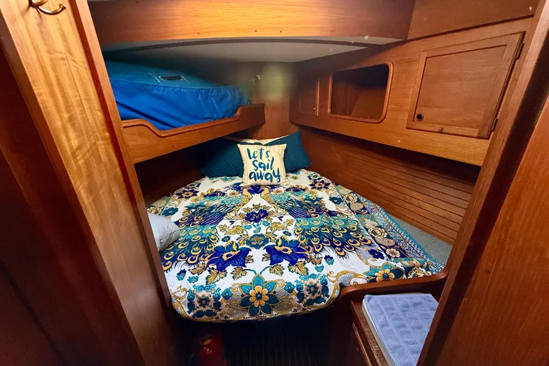 Slide: The Image of V-Berth stateroom forward with single berth above to port - 39