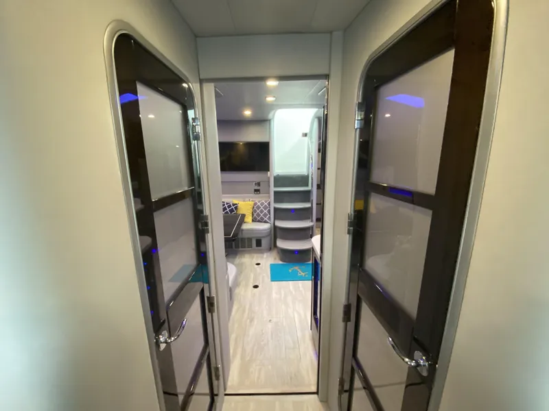 Slide: The Image of Interior of a 2018 Formula 45 Yacht with modern design. - 36