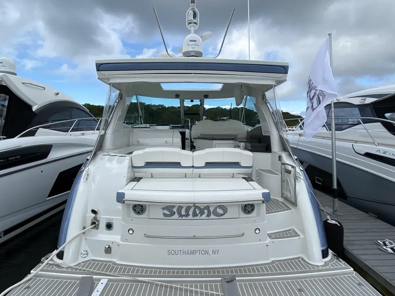 Slide: The Image of Rear view of a 2018 Formula 45 Yacht docked at harbor. - 9