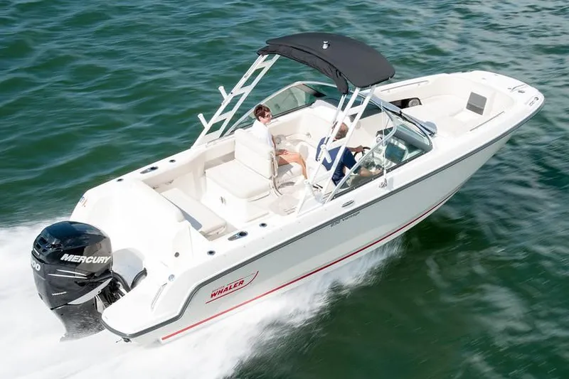 Slide: The Image of Manufacturer Provided Image: 2018 Boston Whaler 230 Vantage boat cruising on water. - 18