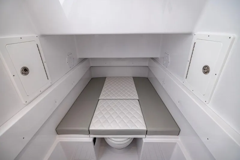 Slide: The Image of Interior cabin of 2027 Onslow Bay 41 Tournament Edition boat with cushioned seating. - 6