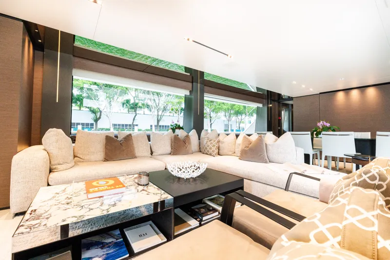 Slide: The Image of Luxurious interior of 2018 Custom Line Navetta 33 yacht with elegant seating and decor. - 13