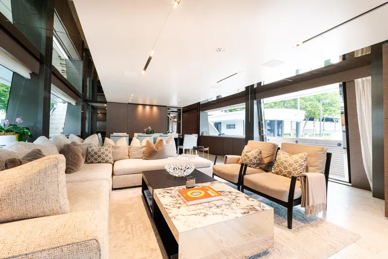 Slide: The Image of Luxurious interior of 2018 Custom Line Navetta 33 yacht with elegant seating and modern decor. - 14