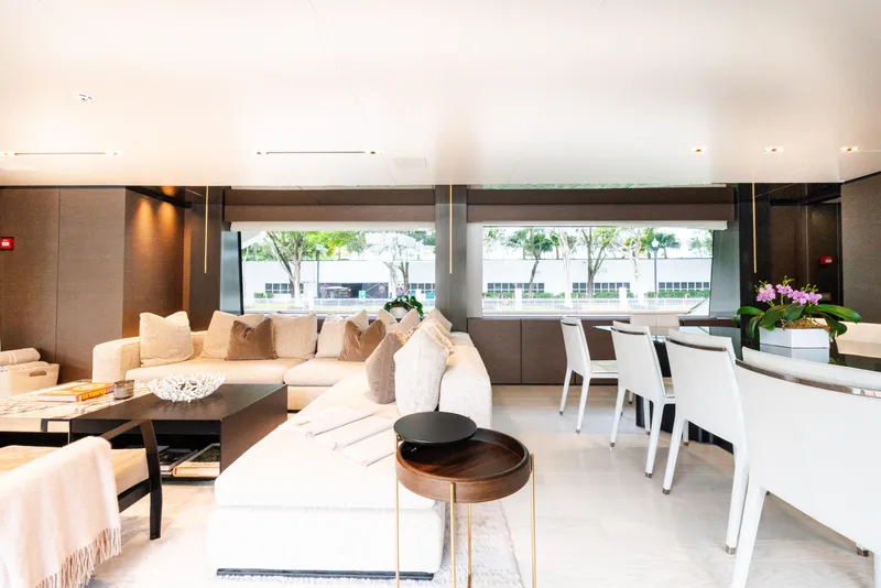 Slide: The Image of Luxurious interior of 2018 Custom Line Navetta 33 yacht with elegant seating and dining area. - 16