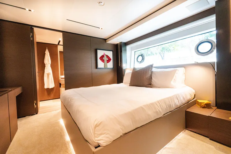 Slide: The Image of Luxurious bedroom interior of 2018 Custom Line Navetta 33 yacht with modern decor. - 30