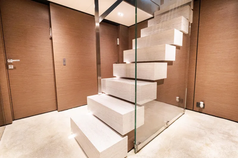 Slide: The Image of Modern staircase design on Custom Line Navetta 33 yacht, 2018 model. - 49