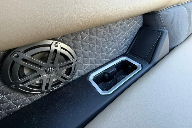 Slide: The Image of 2026 Viaggio Lago Z-B interior with speaker and cup holder detail. - 10