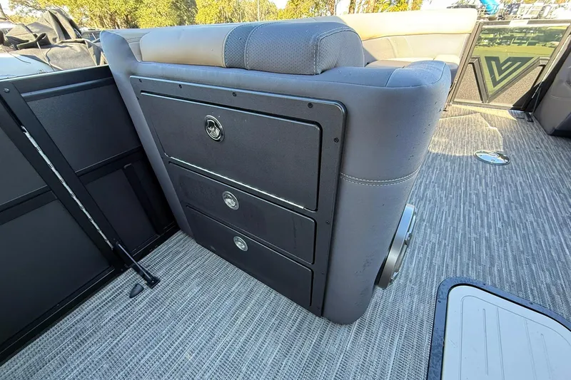 Slide: The Image of Interior of 2026 Viaggio Lago Z-B boat with storage compartments and seating. - 12