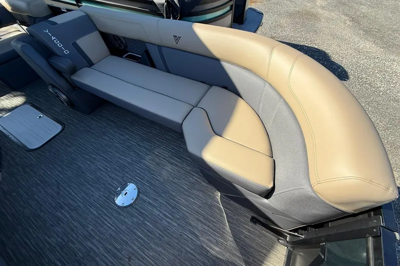 Slide: The Image of Luxurious seating on 2026 Viaggio Lago Z-B boat, featuring beige and gray upholstery. - 8