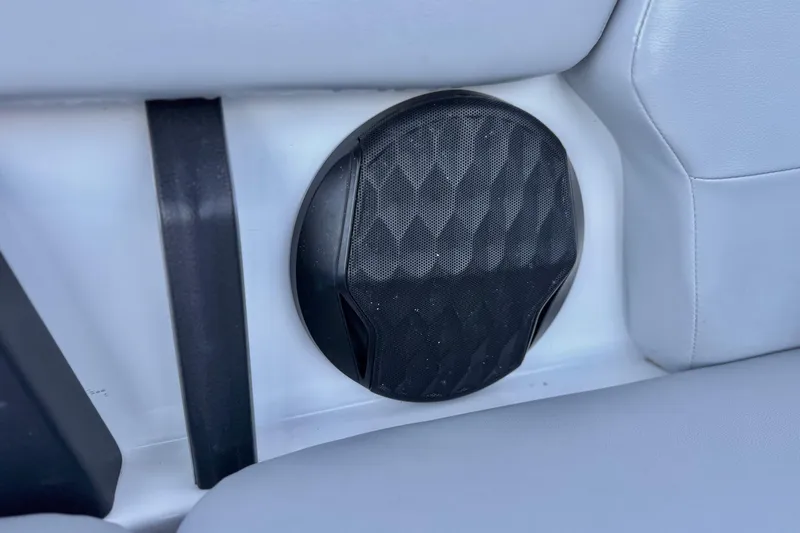 Slide: The Image of 2023 Malibu Wakesetter 21 LX interior speaker detail with textured black cover. - 23
