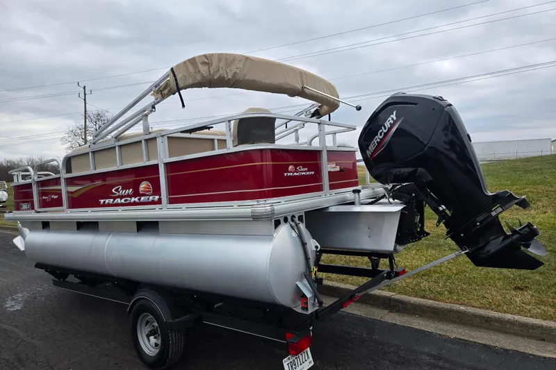 Slide: The Image of 2020 Sun Tracker Bass Buggy 18 DLX pontoon boat with Mercury outboard motor. - 3