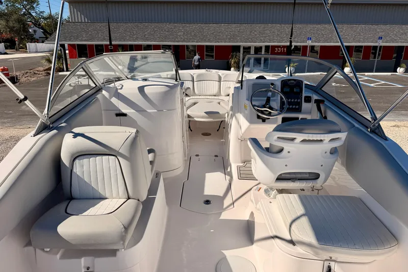 Slide: The Image of 2023 Sea Fox 228 Traveler boat interior with seating and steering console. - 22