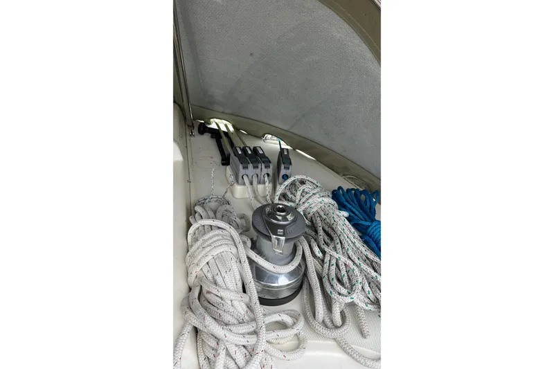 Slide: The Image of Ropes and winch on 2006 Tayana Cutter sailboat deck. - 22