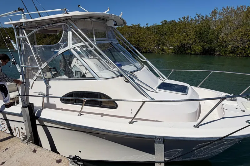 Slide: The Image of 2006 Grady-White Sailfish 282 boat docked by lush greenery. - 64