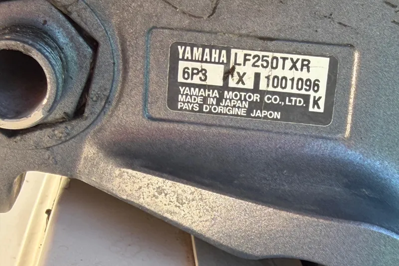 Slide: The Image of Close-up of Yamaha LF250TXR engine label on 2006 Grady-White Sailfish 282. - 69