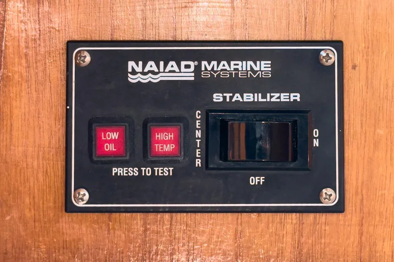 Slide: The Image of Naiad Marine Systems stabilizer control panel on 1984 Grand Banks 42 Classic yacht. - 25