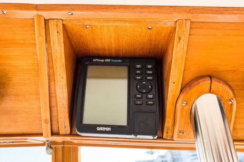 Slide: The Image of Garmin GPSmap 180 Sounder on 1984 Grand Banks 42 Classic boat dashboard. - 27