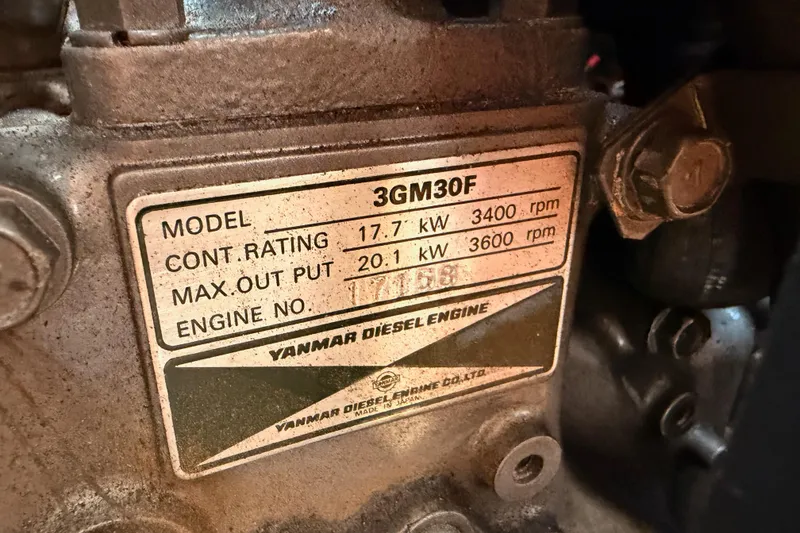 Slide: The Image of Yanmar diesel engine model 3GM30F label, showing specifications and ratings. - 59