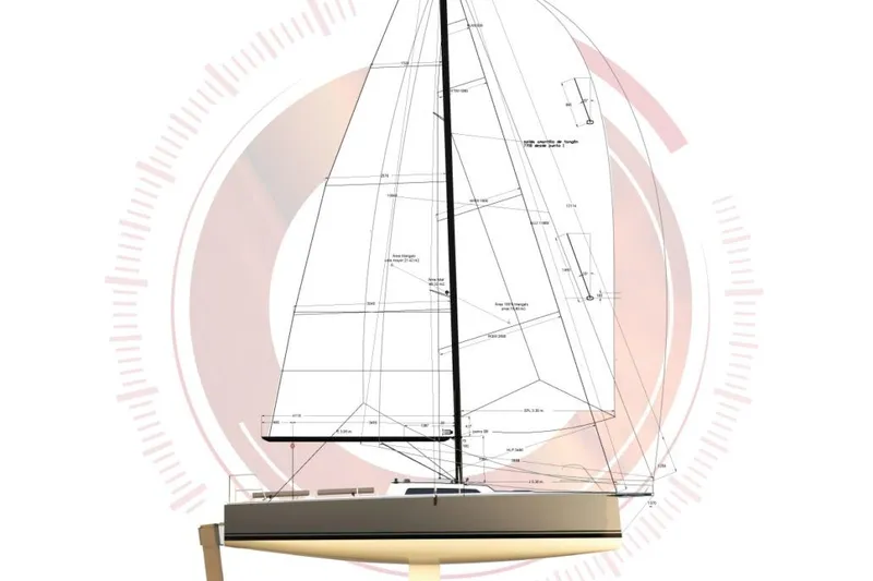 Slide: The Image of Sailboat design blueprint for Zonda Z28, 2025 model, with technical specifications. - 24