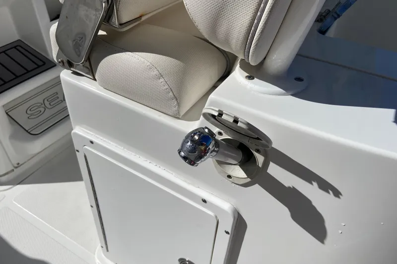 Slide: The Image of 2023 Sea Hunt Gamefish 27 boat seating and rod holder detail. - 26