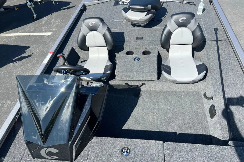 Slide: The Image of 2026 Crestliner XF 189 boat interior with sleek seating and modern console design. - 7